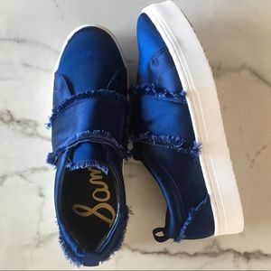 NEW Sam Edelman Slide On Blue Satin Sneakers 7.5